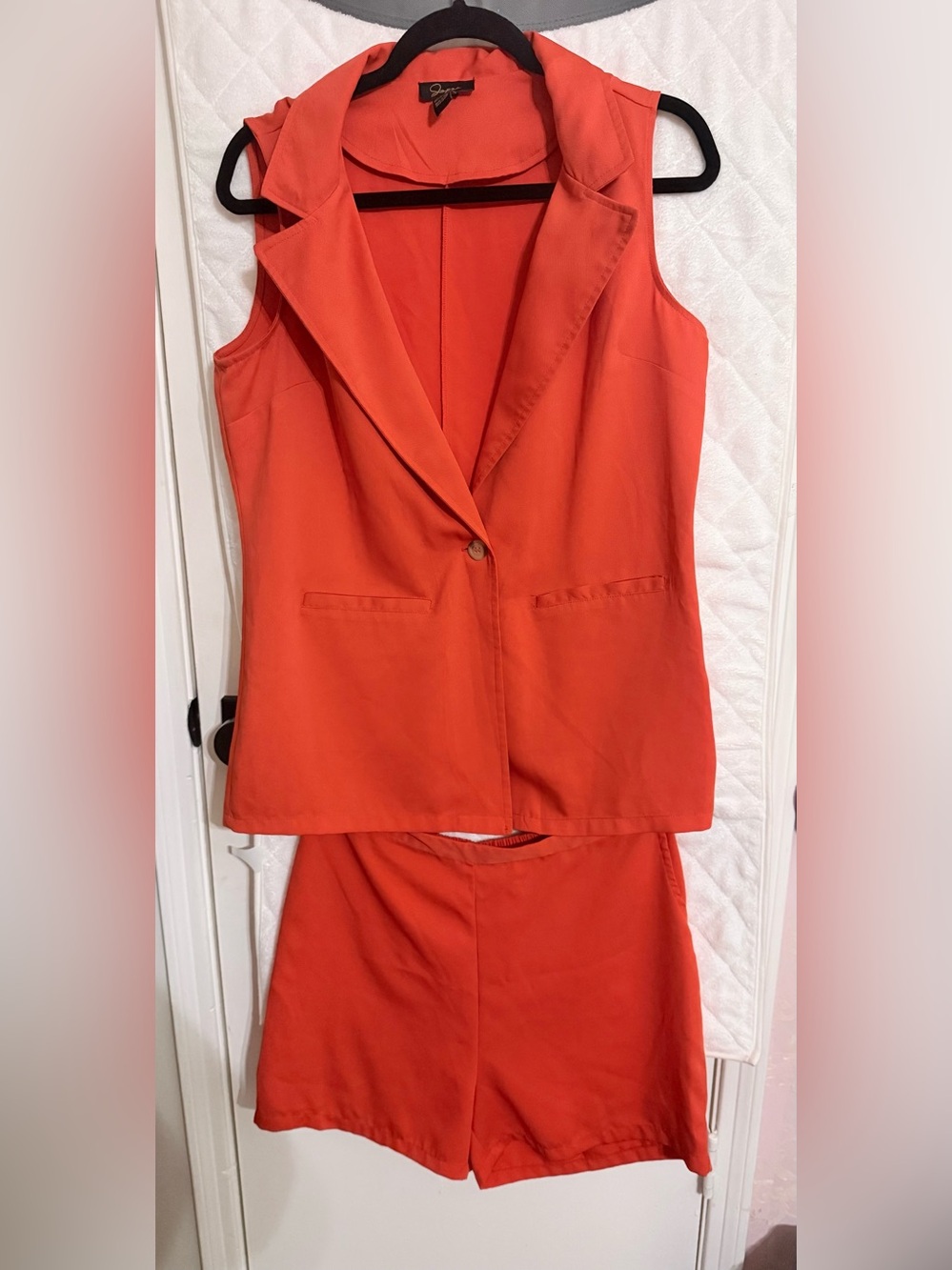 Sleeveless Orange Blazer and Short Set